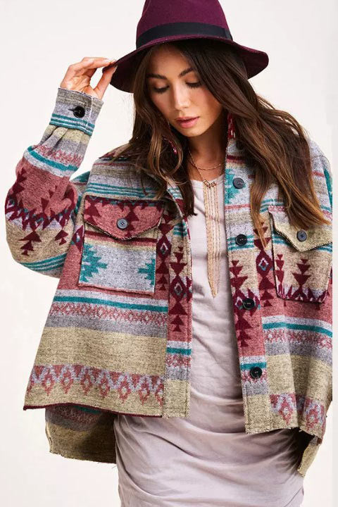 Distressed Aztec Jacket - Premium Jacket from Ida Louise Boutique - Just $60! Shop now at Ida Louise Boutique