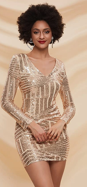 Gold LS Sequin Dress