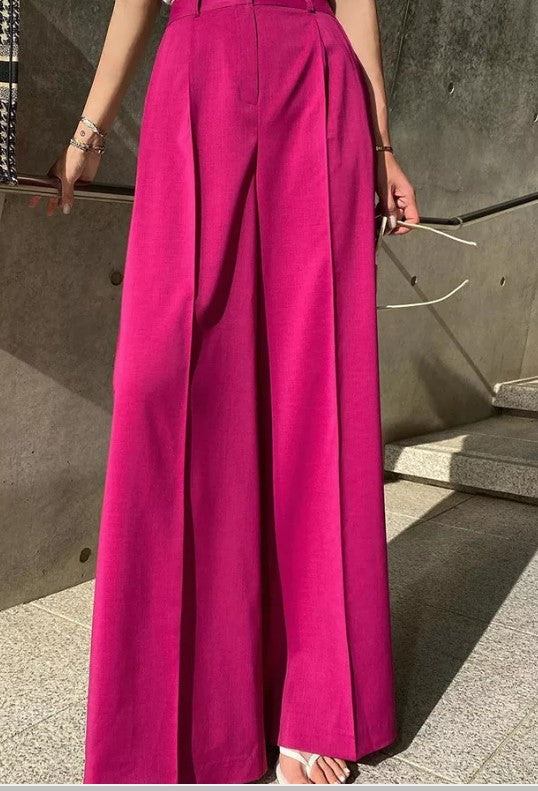 Pink Fitted Waist Wide Leg Pants - Premium  from Ida Louise Boutique - Just $60! Shop now at Ida Louise Boutique