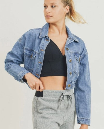 Cropped Jean jacket with Elastic Waist - Premium Jacket from Ida Louise Boutique - Just $48! Shop now at Ida Louise Boutique