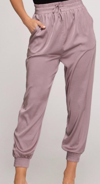 Sale - Mauve Satin Joggers - Premium Pants from Ida Louise Boutique - Just $50! Shop now at Ida Louise Boutique