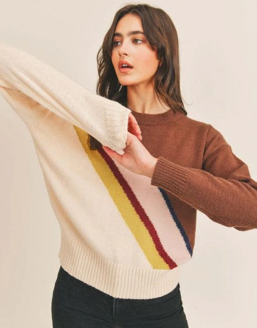 Striped Brown Sweater - Premium Sweater from Ida Louise Boutique - Just $20! Shop now at Ida Louise Boutique