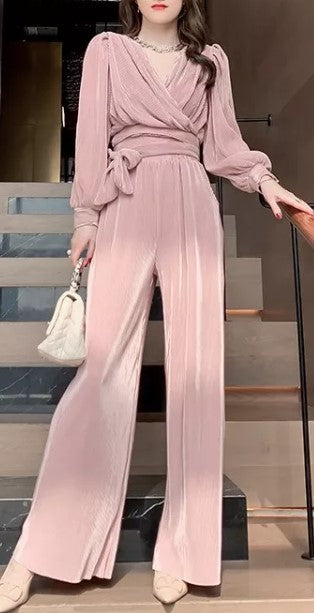 Pink Jumpsuit Two Piece With Wrap Crop - Premium Apparel & Accessories from Ida Louise Boutique - Just $90! Shop now at Ida Louise Boutique