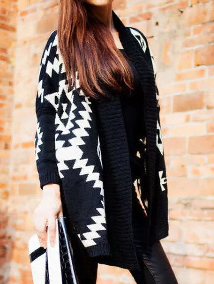 Black and 2025 white aztec sweater