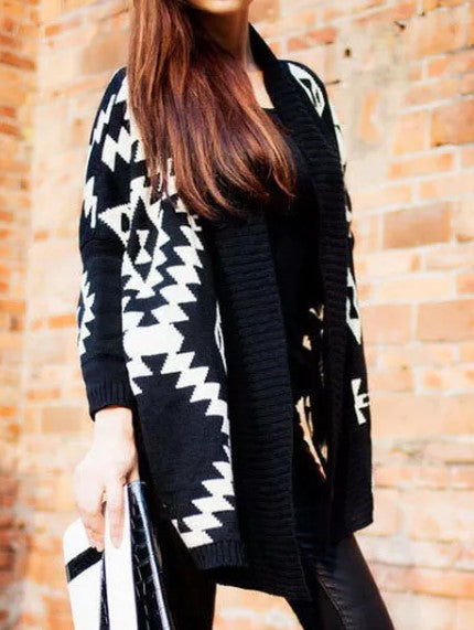 Black Or White Open Aztec Cardigan - Premium Sweater from Ida Louise Boutique - Just $46! Shop now at Ida Louise Boutique