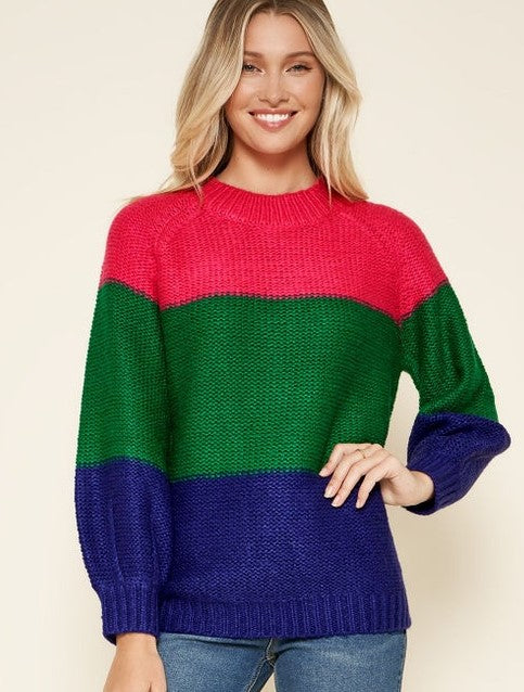 Colorblock Sweater in Pink, Green & Blue Stripe - Premium Sweater from Ida Louise Boutique - Just $20! Shop now at Ida Louise Boutique