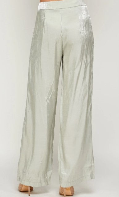 Metallic Satin Mint Trousers - Premium Pants from Ida Louise Boutique - Just $62! Shop now at Ida Louise Boutique