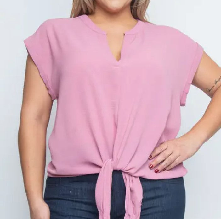 Pink Plus Size Front Tie Top - Premium Top from Ida Louise Boutique - Just $42! Shop now at Ida Louise Boutique