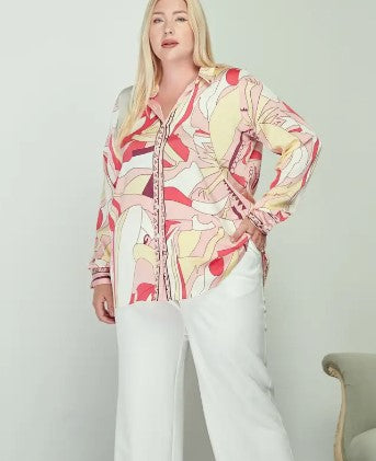 Plus Size Geo Print Button Down Blouse - Premium Tops from Ida Louise Boutique - Just $20! Shop now at Ida Louise Boutique