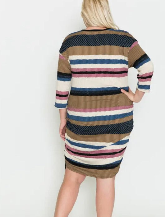 Rib Striped Side Ruched Midi Dress - Premium Apparel & Accessories from Story Teller - Just $38! Shop now at Ida Louise Boutique