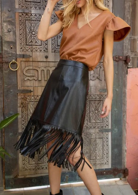 Ride with Me Faux Leather Fringe Midi Skirt - Premium Skirt from VOY - Just $58! Shop now at Ida Louise Boutique