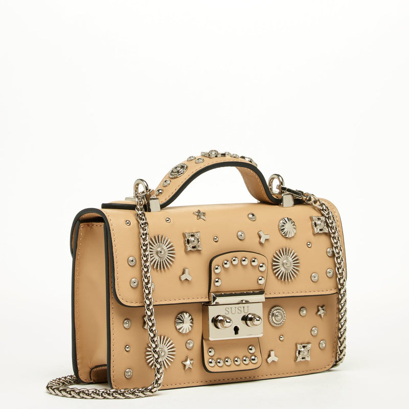 The Hollywood Leather Crossbody Studded Bag Beige - Premium Handbag from SUSU - Just $295! Shop now at Ida Louise Boutique