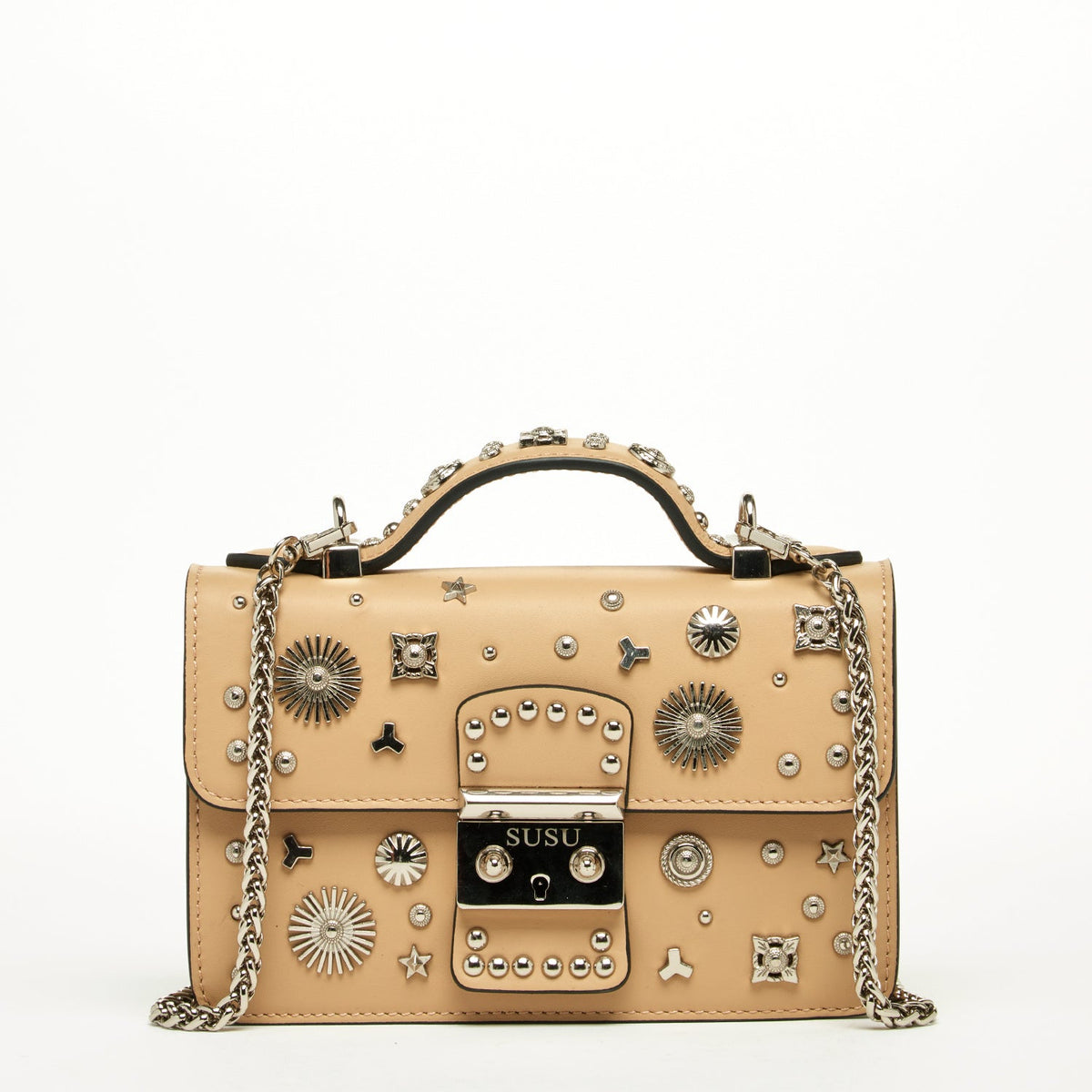 The Hollywood Leather Crossbody Studded Bag Beige - Premium Crossbody from SUSU - Just $295! Shop now at Ida Louise Boutique
