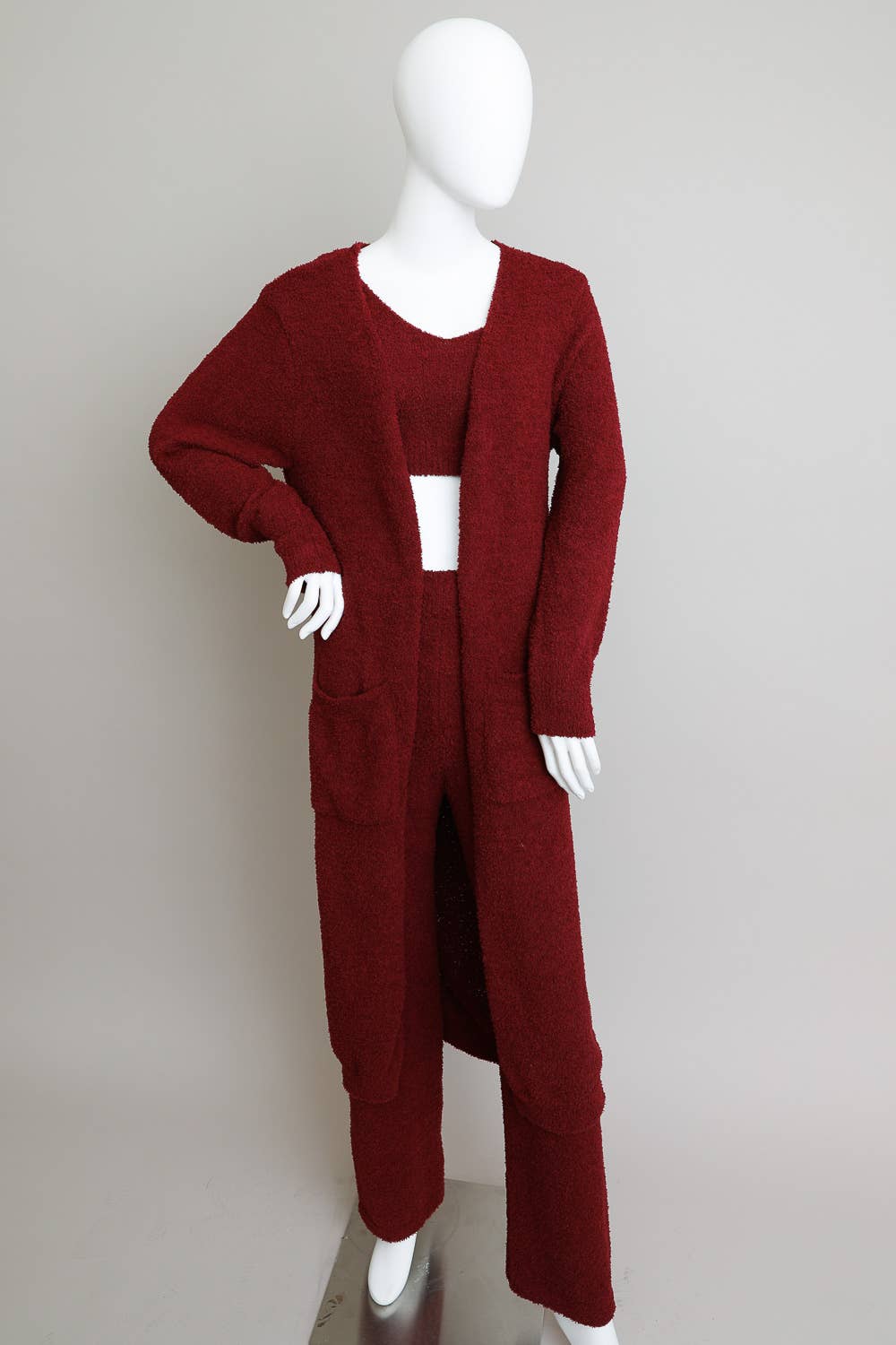 Boucle Cozy Longline Cardigan w/ Pockets: Maroon - Premium Cardigan from Leto Accessories - Just $50! Shop now at Ida Louise Boutique