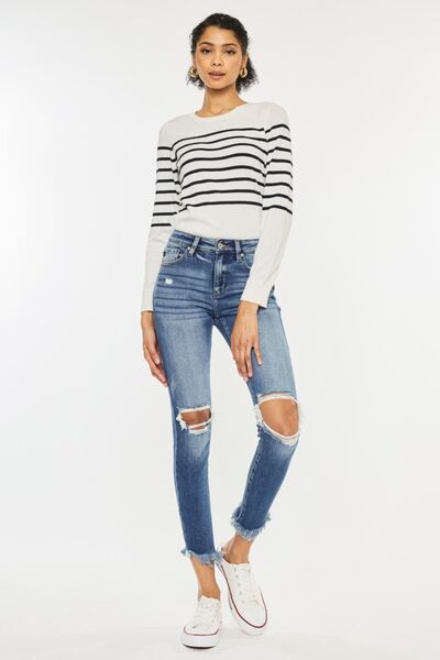 Kancan High Waist Distressed Raw Hem Ankle Skinny Jeans - Premium Jeans from Trendsi - Just $68! Shop now at Ida Louise Boutique