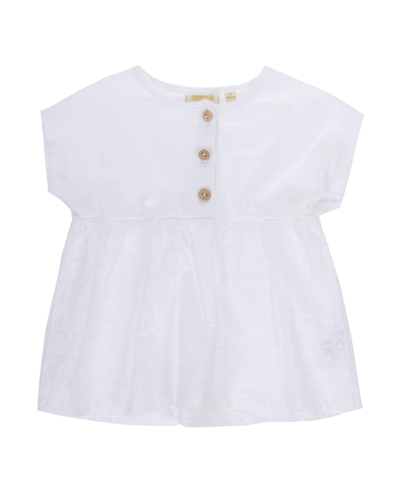 Mia White Cotton Button Knit Short Sleeve Shirt for Girls - Premium Girls Tops from UBS2 - Just $24! Shop now at Ida Louise Boutique
