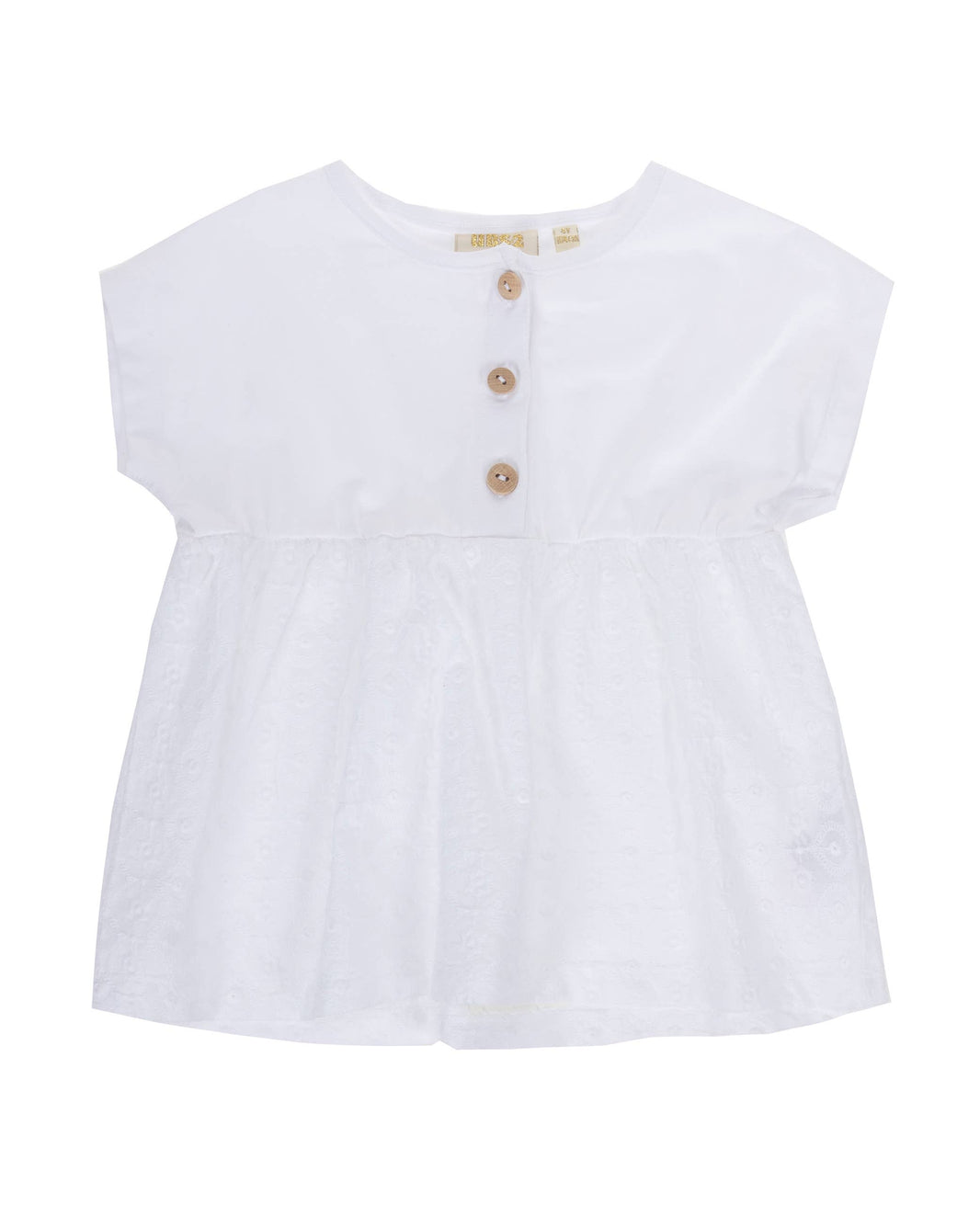 Mia White Cotton Button Knit Short Sleeve Shirt for Girls