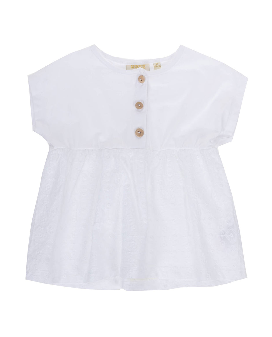 Mia White Cotton Button Knit Short Sleeve Shirt for Girls