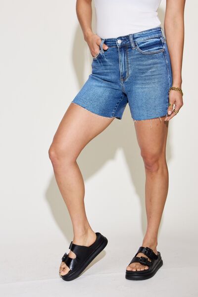 Judy Blue Full Size High Waist Slim Denim Shorts - Premium Bottoms from Trendsi - Just $52! Shop now at Ida Louise Boutique