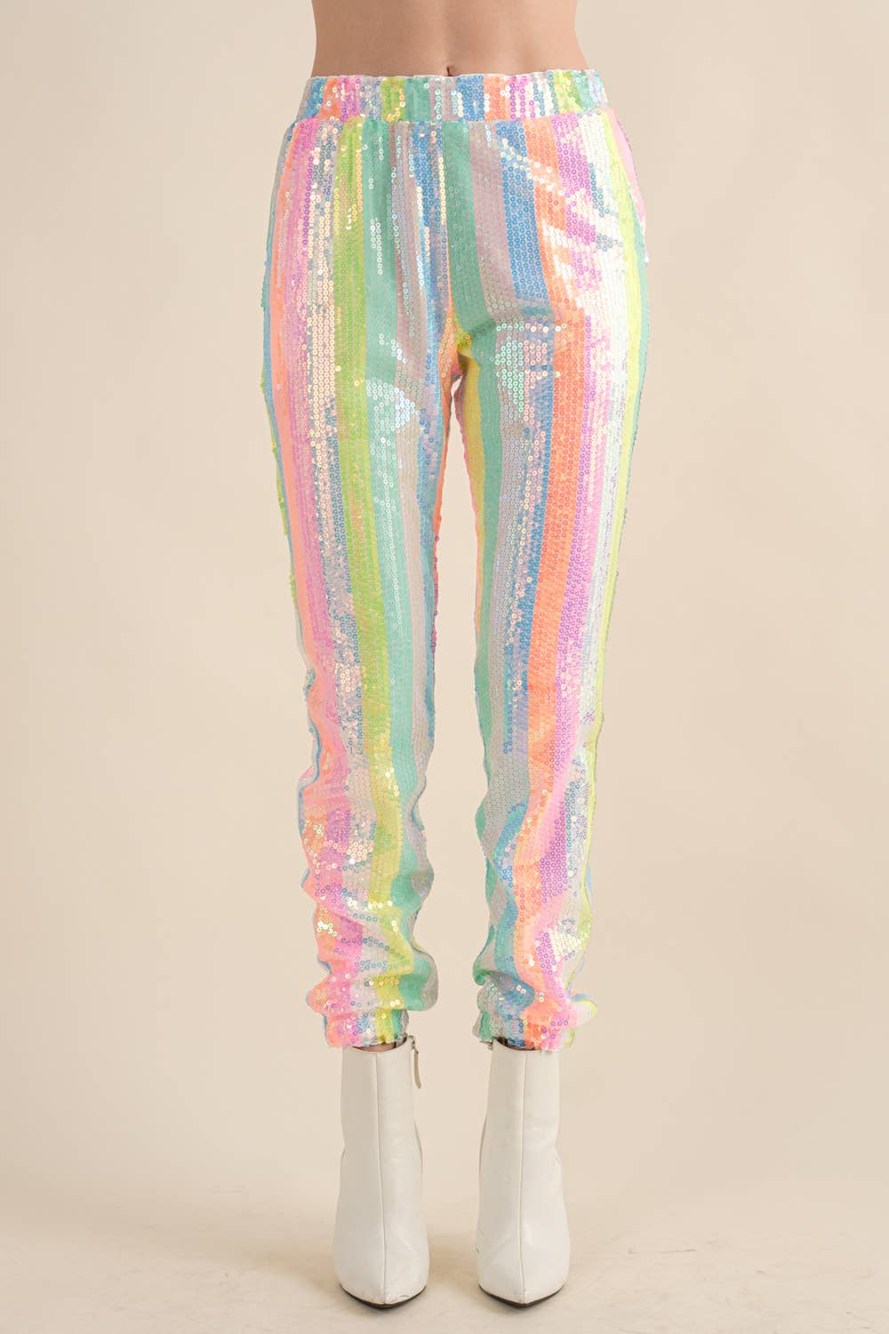 Rainbow Sequin Mid Rise Elastic Waist Jogger Pants - Premium Pants from Blue B - Just $60! Shop now at Ida Louise Boutique