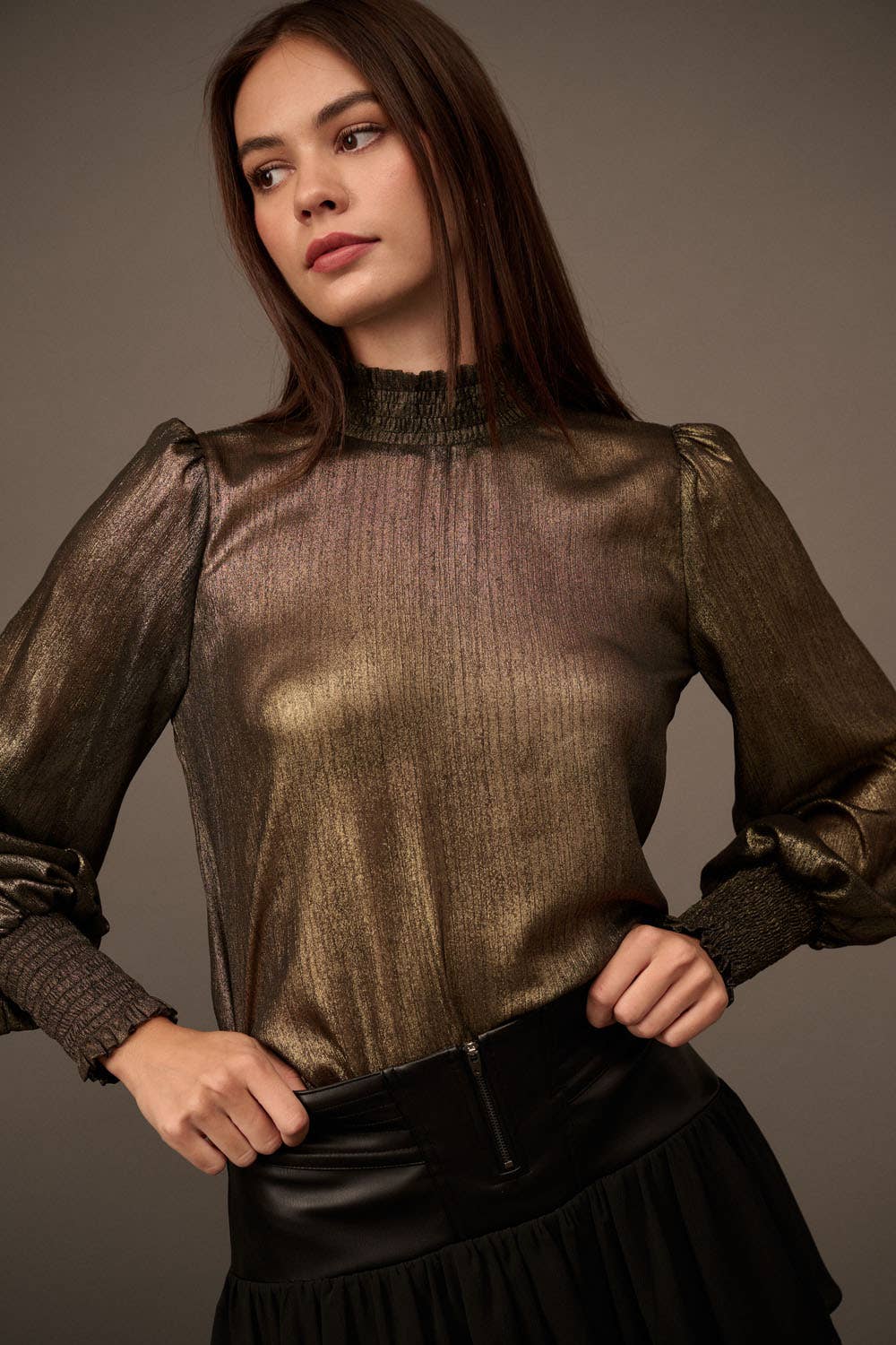 Shimmery Smock Neck Long Sleeve Woven Top - Premium Tops from Promesa USA - Just $34! Shop now at Ida Louise Boutique