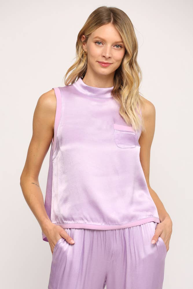 Lily Satin Purple Tank with Pocket - Premium Blouse from FATE - Just $38! Shop now at Ida Louise Boutique