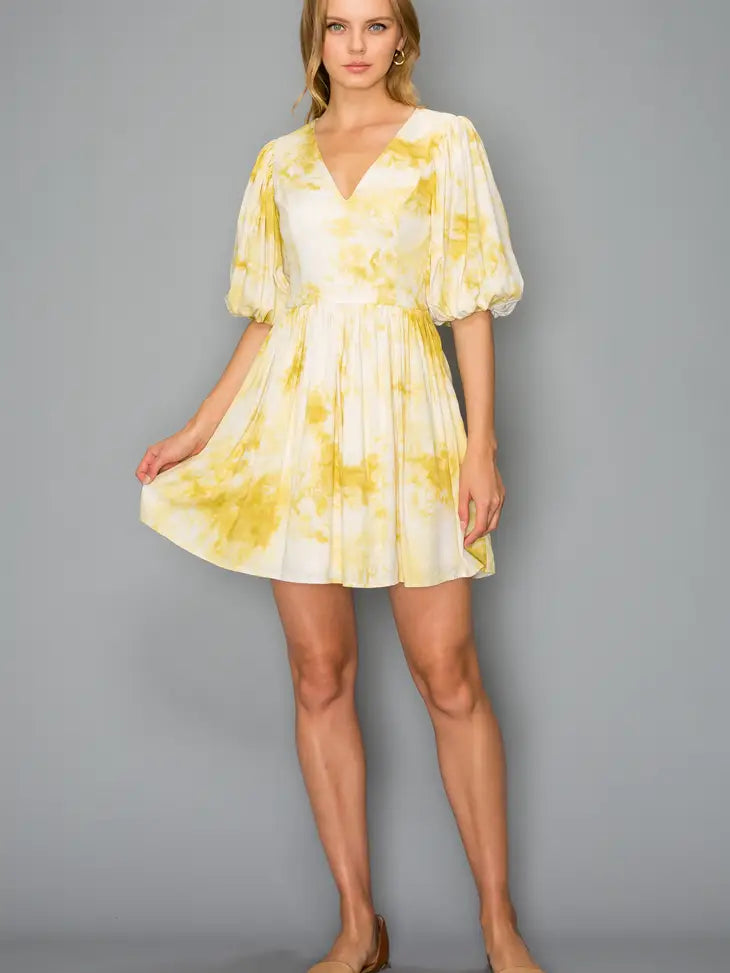 Sunny Tye Dye Puff Shoulder Woven Dress with Pockets - Premium Dresses from G.P.D. - Good People Designs - Just $80! Shop now at Ida Louise Boutique