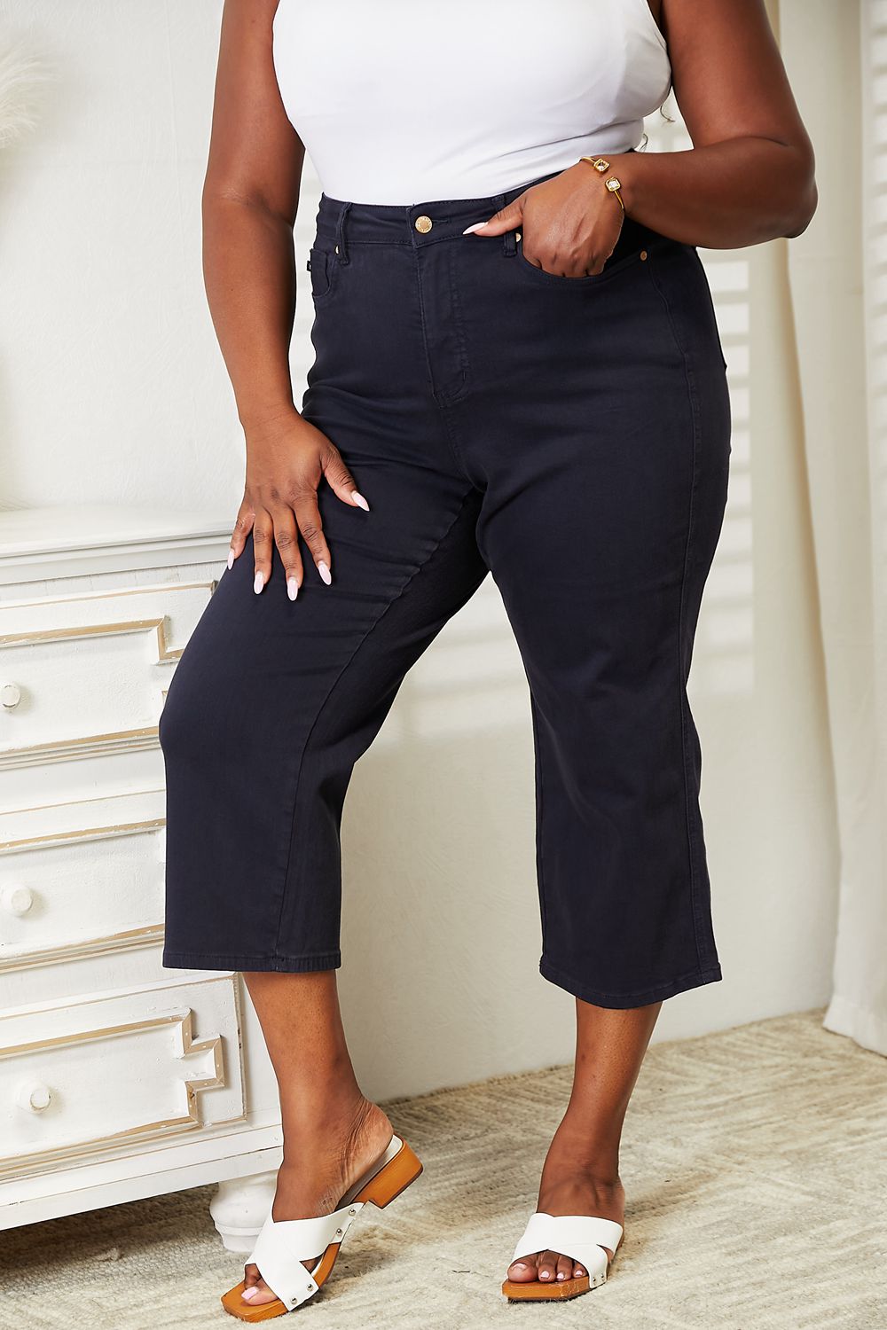 Judy Blue Full Size High Waist Tummy Control Garment Dyed Wide Cropped Jeans - Premium Jeans from Trendsi - Just $64! Shop now at Ida Louise Boutique