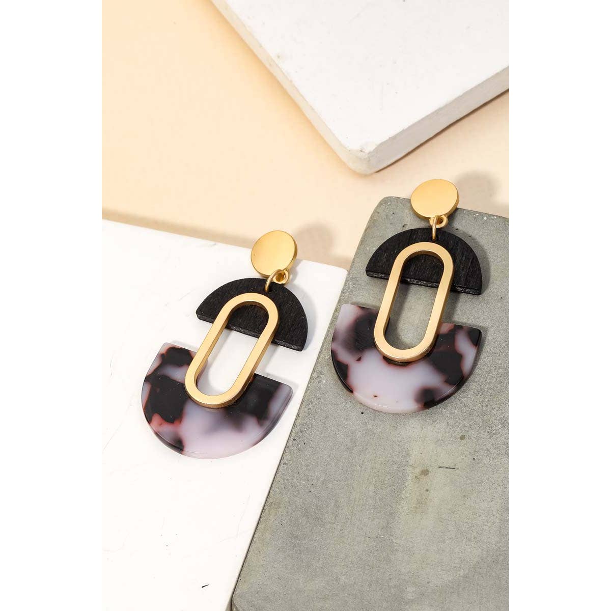 Wooden Rectangle Semi Circle Drop Earrings - Premium Apparel & Accessories from Anarchy Street - Just $15! Shop now at Ida Louise Boutique