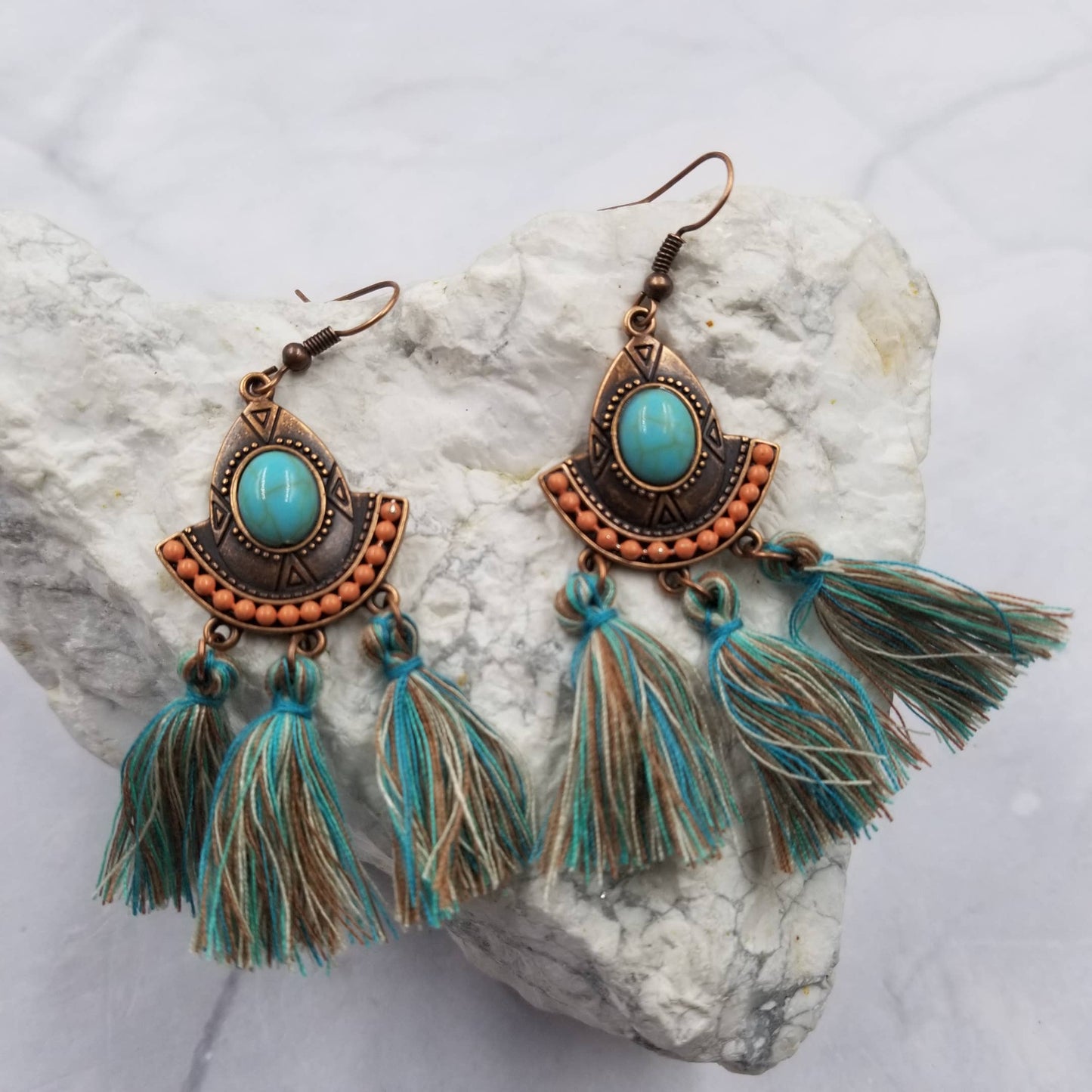 Boho Turquoise Fringe Earrings