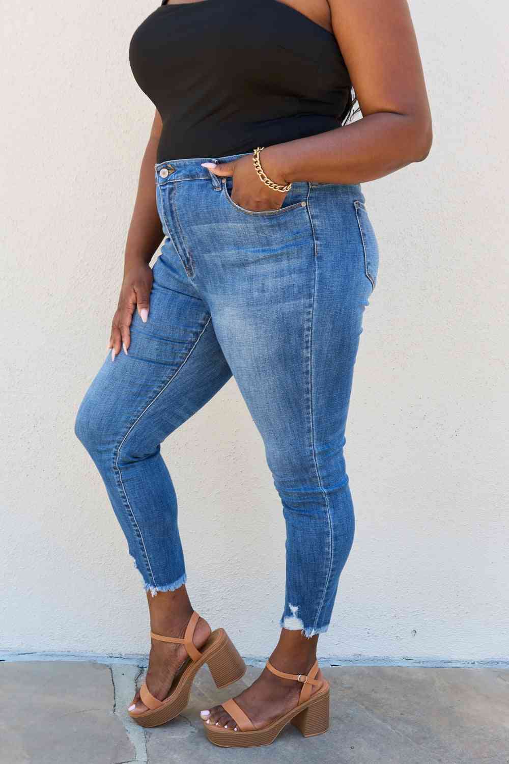 Kancan Lindsay Raw Hem High Rise Skinny Jeans - Premium Jeans from Trendsi - Just $64! Shop now at Ida Louise Boutique