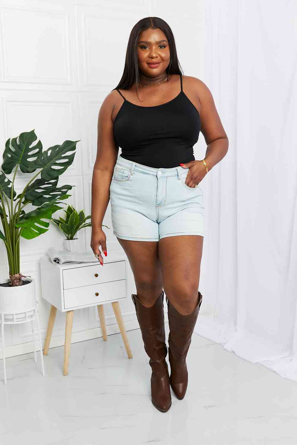 Judy Blue Full Size Contrast Stitching Denim Shorts with Pockets - Premium Shorts from Trendsi - Just $50! Shop now at Ida Louise Boutique