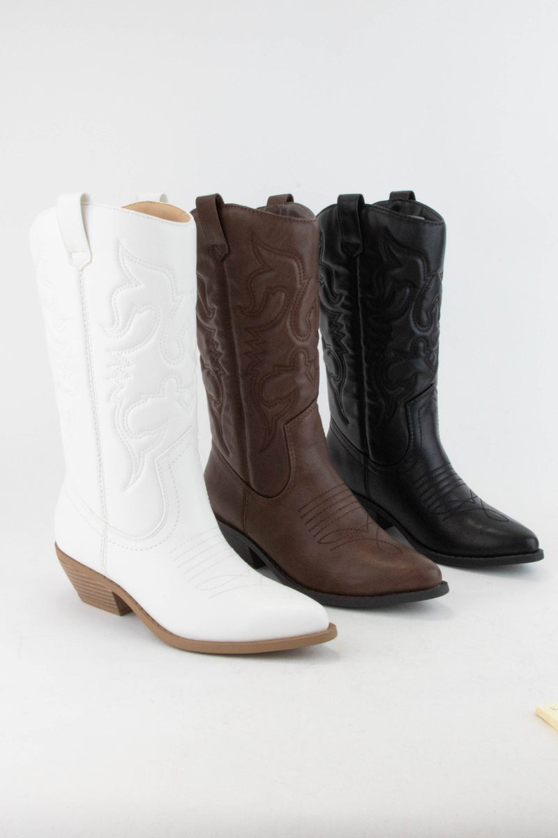 White Embroider Cowboy Mid Calf Boots - Premium Cowboy Boots from CCOCCI - Just $78! Shop now at Ida Louise Boutique