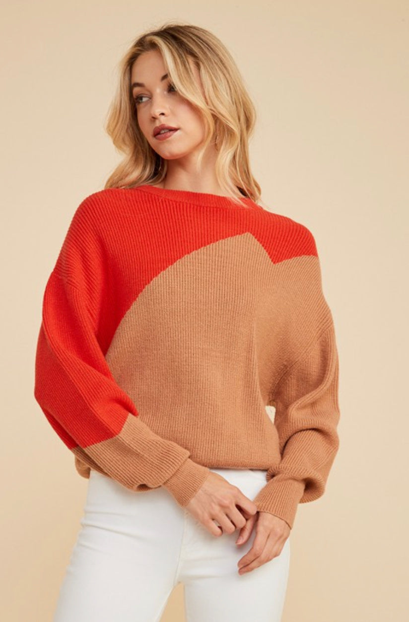 Red and Camel Sweate - Premium Sweater from Ida Louise Boutique - Just $20! Shop now at Ida Louise Boutique