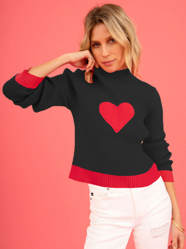 Women's Valentine Ribbed Love Turtleneck Pullover Sweater - Premium Sweater from kakaclo - Just $24! Shop now at Ida Louise Boutique