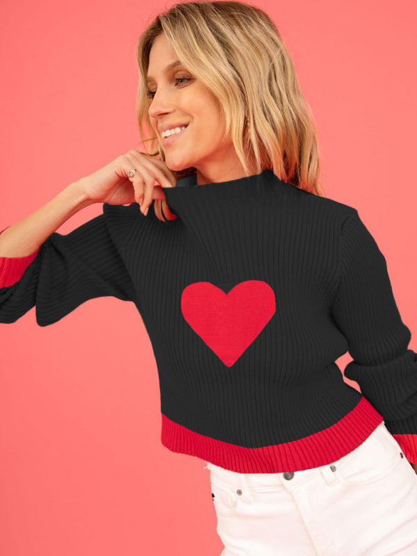 Women's Valentine Ribbed Love Turtleneck Pullover Sweater - Premium Sweater from kakaclo - Just $24! Shop now at Ida Louise Boutique