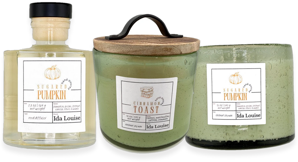 Ida Louise fall candles and a reed diffuser